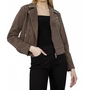 NEW FRANK LYMAN sparkle knit moto jacket in mocha